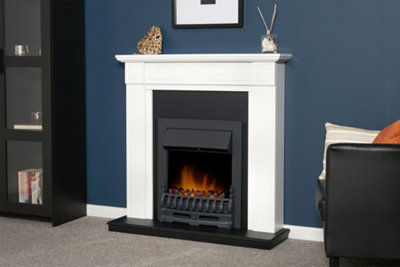 Adam Georgian Fireplace in Pure White & Black with Blenheim Electric Fire in Black, 39 Inch