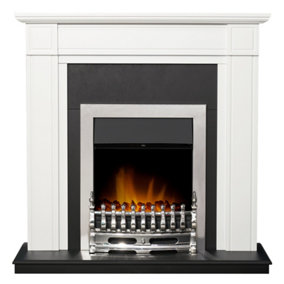 Adam Georgian Fireplace in Pure White & Black with Blenheim Electric Fire in Chrome, 39 Inch