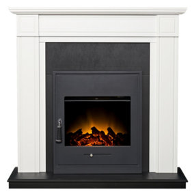 Adam Georgian Fireplace in Pure White & Black with Oslo Electric Inset Stove in Black, 39 Inch