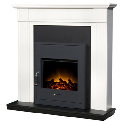 Adam Georgian Fireplace in Pure White & Black with Oslo Electric Inset Stove in Black, 39 Inch