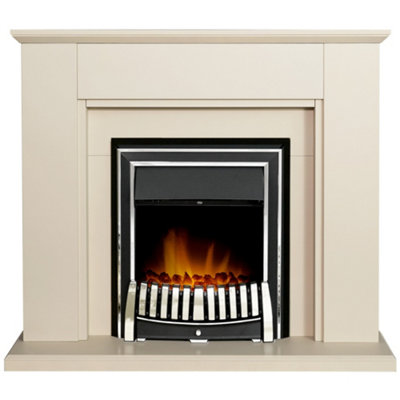 Adam Greenwich Fireplace in Stone Effect with Elan Electric Fire in Chrome, 45 Inch