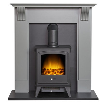 Adam Harrogate Stove Fireplace in Grey u0026 Black with Dorset Electric Stove  in Black, 39 Inch | DIY at Bu0026Q
