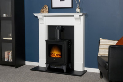 Adam Harrogate Stove Fireplace in Pure White & Black, 39 Inch