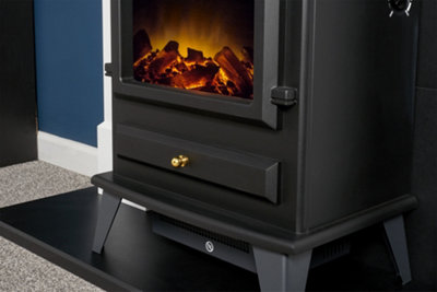 Adam Harrogate Stove Fireplace in Pure White & Black with Hudson Electric Stove in Black, 39 Inch