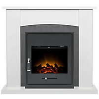 Adam Holden Fireplace in Pure White & Grey/White with Oslo Electric Inset Stove in Black, 39 Inch