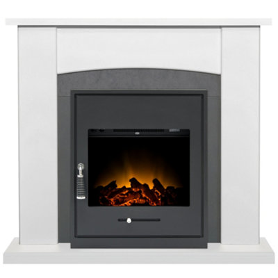 Adam Holden Fireplace in Pure White u0026 Grey/White with Oslo Electric Inset  Stove in Black, 39 Inch | DIY at Bu0026Q
