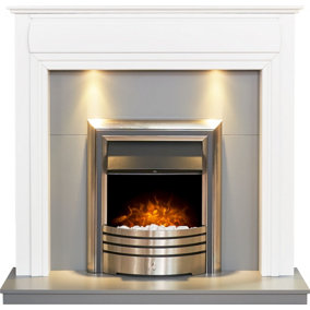 Adam Honley Fireplace in Pure White & Grey with Astralis 6-in-1 Electric Fire in Chrome, 48 Inch