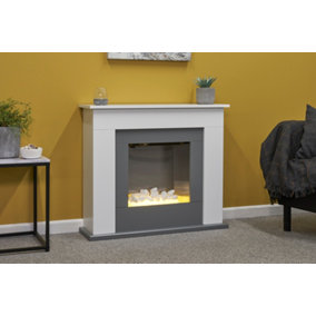 Adam Idaho Electric Fireplace Suite in White & Grey, 32 Inch
