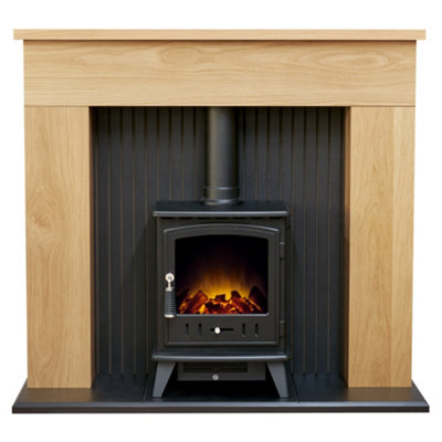 Adam Innsbruck Stove Fireplace in Oak with Aviemore Electric Stove in Black, 45 Inch