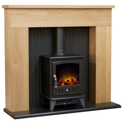 Adam Innsbruck Stove Fireplace in Oak with Aviemore Electric Stove in Black, 45 Inch