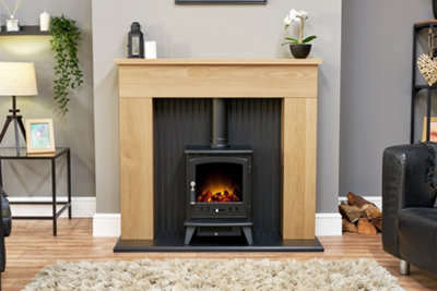Adam Innsbruck Stove Fireplace in Oak with Aviemore Electric Stove in Black, 45 Inch