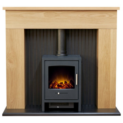 Adam Innsbruck Stove Fireplace in Oak with Bergen Electric Stove in Charcoal Grey, 45 Inch