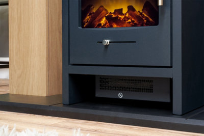 Adam Innsbruck Stove Fireplace in Oak with Bergen Electric Stove in Charcoal Grey, 45 Inch