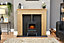 Adam Innsbruck Stove Fireplace in Oak with Hudson Electric Stove in Black, 45 Inch