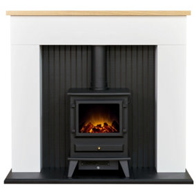 Adam Innsbruck Stove Fireplace in Pure White with Hudson Electric Stove in Black, 45 Inch