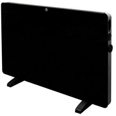 Adam iRad Freestanding Electric Panel Heater in Black Glass with Thermostat