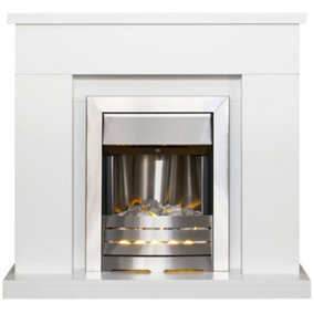 Adam Lomond Fireplace in Pure White with Helios Electric Fire in Brushed Steel, 39 Inch