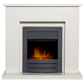 Adam Lomond White Marble Fireplace with Colorado Electric Fire in Black, 39 Inch