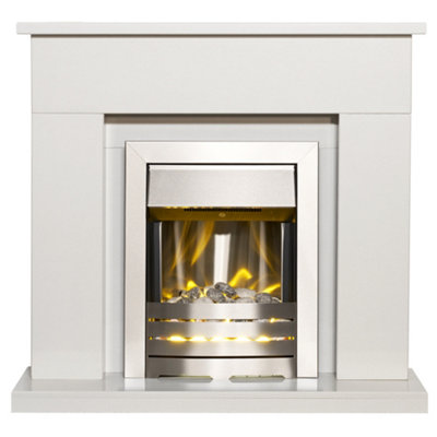 Adam Lomond White Marble Fireplace with Helios Electric Fire in Brushed Steel, 39 Inch Price Comparisons | Compare The Build