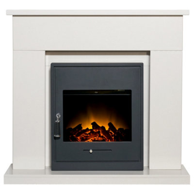 Adam Lomond White Marble Fireplace with Oslo Electric Inset Stove in Black, 39 Inch Price Comparisons | Compare The Build