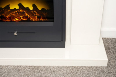 Adam Lomond White Marble Fireplace with Oslo Electric Inset Stove in Black, 39 Inch