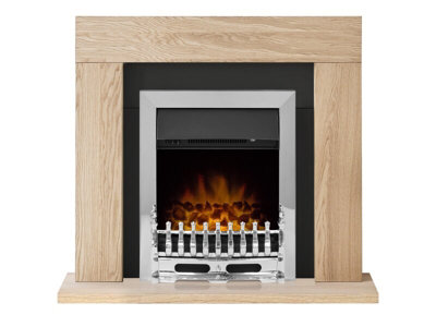 Adam Malmo Fireplace in Oak & Black with Blenheim Electric Fire in Chrome, 39 Inch