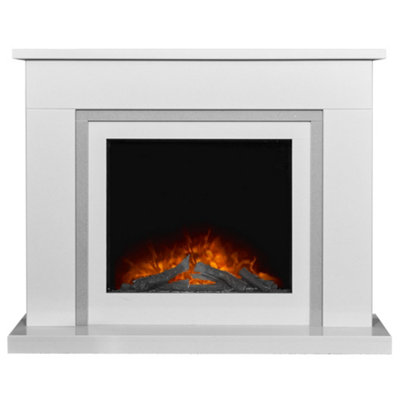 Adam Mayfair White & Grey Marble Electric Fireplace Suite, 43 Inch