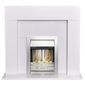 Adam Miami Fireplace in Pure White with Helios Electric Fire in Brushed Steel, 48 Inch