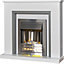 Adam Milan Fireplace in Pure White & Grey with Helios Electric Fire in Brushed Steel, 39 Inch