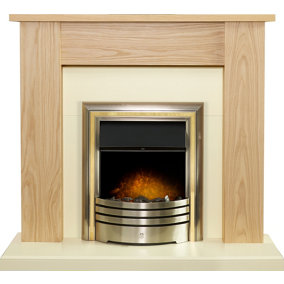 Adam New England Fireplace in Oak & Cream with Astralis Electric Fire in Chrome, 48 Inch