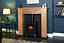 Adam New England Stove Fireplace in Oak & Black with Hudson Electric Stove in Black, 48 Inch