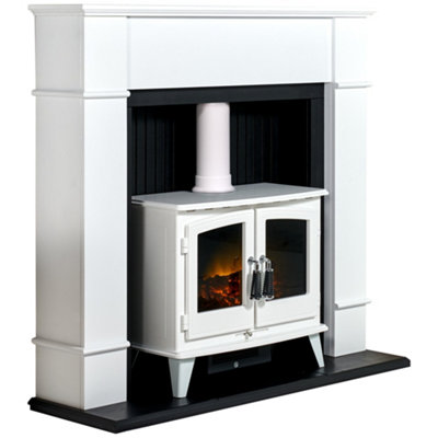 Adam Florence Stove Fireplace In Pure White With Woodhouse Electric - View #2