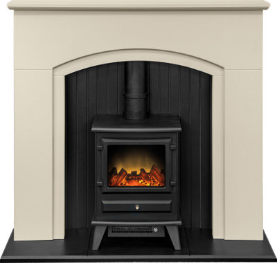 Adam Rotherham Stove Fireplace in Stone Effect with Hudson Electric Stove  in Black, 48 Inch | DIY at Bu0026Q