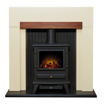 Adam Salzburg in Cream & Walnut with Hudson Electric Stove in Black, 39 Inch