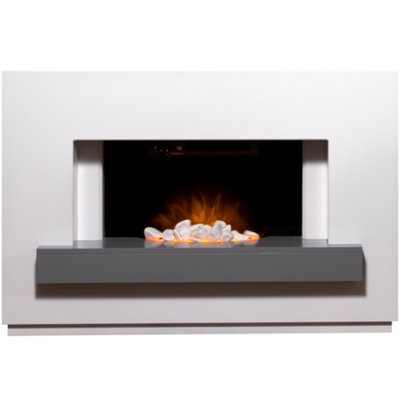 Adam Sambro Fireplace Suite in Pure White with Grey Shelf, 46 Inch Price Comparisons | Compare The Build
