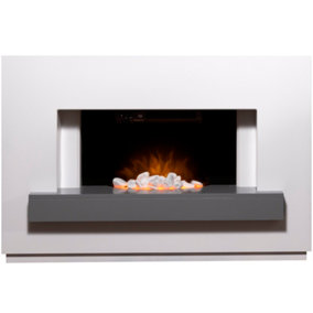 Adam Sambro Fireplace Suite in Pure White with Grey Shelf, 46 Inch