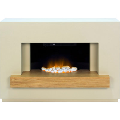Adam Sambro Fireplace Suite in Stone Effect with Oak Shelf, 46 Inch Price Comparisons | Compare The Build