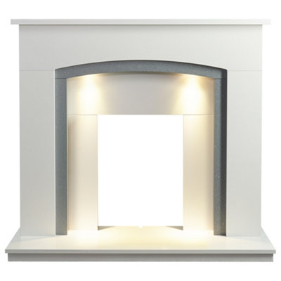 Adam Savanna Fireplace in Pure White & Grey with Downlights, 48 Inch