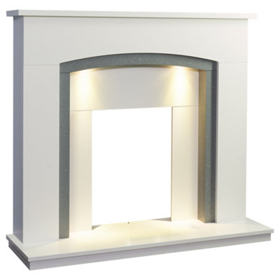 Adam Savanna Fireplace in Pure White & Grey with Downlights, 48 Inch