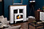 Adam Siena Stove Fireplace in Pure White with Woodhouse Electric Stove in White, 48 Inch