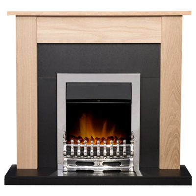 Adam Southwold Fireplace in Oak & Black with Blenheim Electric Fire in Chrome, 43 Inch