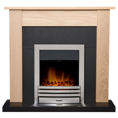 Adam Southwold Fireplace in Oak & Black with Eclipse Electric Fire in Chrome, 43 Inch