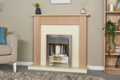 Adam Southwold Fireplace in Oak & Cream with Helios Electric Fire in Brushed Steel, 43 Inch Price Comparisons | Compare The Build