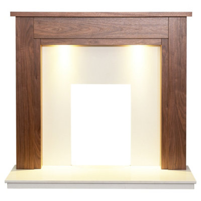 Adam Sudbury Fireplace in Walnut & White Marble with Downlights, 48 Inch