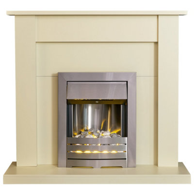 Adam Sutton Fireplace in Cream & Black/Cream with Helios Electric Fire in Brushed Steel, 43 Inch Price Comparisons | Compare The Build