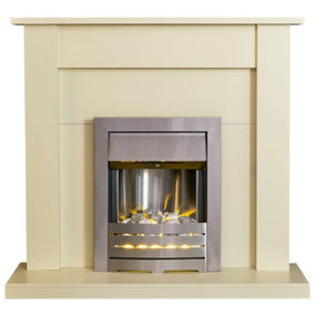 Adam Sutton Fireplace in Cream & Black/Cream with Helios Electric Fire in Brushed Steel, 43 Inch