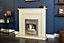 Adam Sutton Fireplace in Cream & Black/Cream with Helios Electric Fire in Brushed Steel, 43 Inch