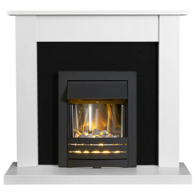 Adam Sutton Fireplace in Pure White & Black with Helios Electric Fire in Black, 43 Inch