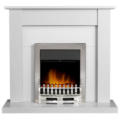 Adam Sutton Fireplace in Pure White with Blenheim Electric Fire In Chrome, 43 Inch