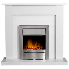 Adam Sutton Fireplace in Pure White with Colorado Electric Fire in Brushed Steel, 43 Inch